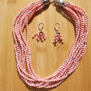 Jay King DTR 925 Sterling silver Angel Skin Coral 8 strand necklace earrings set